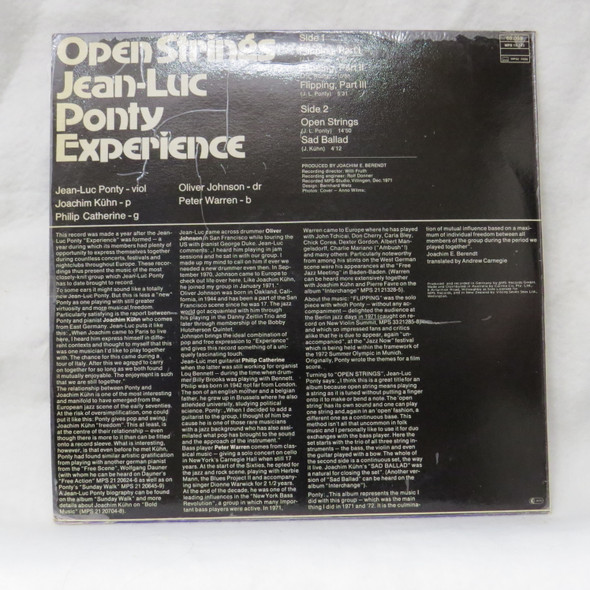 Jean-Luc Ponty "Experience" - Open Strings USED - Near Mint (NM) / Very Good Plus (VG+) Vinyl - LP, Album, Reissue, Stereo - Germany 1981 - 68.088