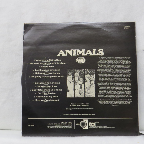 The Animals - The Most Of USED - Excellent (EX) / Very Good Plus (VG+) Vinyl - LP, Compilation, Stereo Enhanced Mono - Australia 1972 - AXIS6004