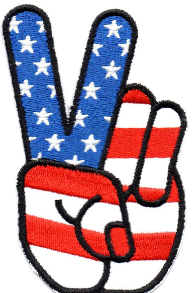 PEACE-Shaped USA FLAG FINGERS-Official Sew On/Iron-On Embroidered Patch