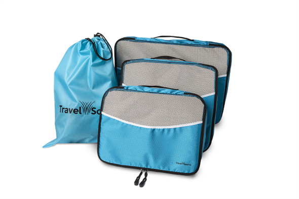 Travel Source-Blue Luggage Packing Cubes with Drawstring Laundry Bag (5 Piece Set)