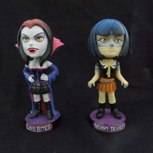 Goth Girls Bobble Head Set Of 2-Vampire + Mummy