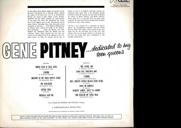 Gene Pitney-Dedicated To My Teen Queens-VINYL LP-USED-Aussie press