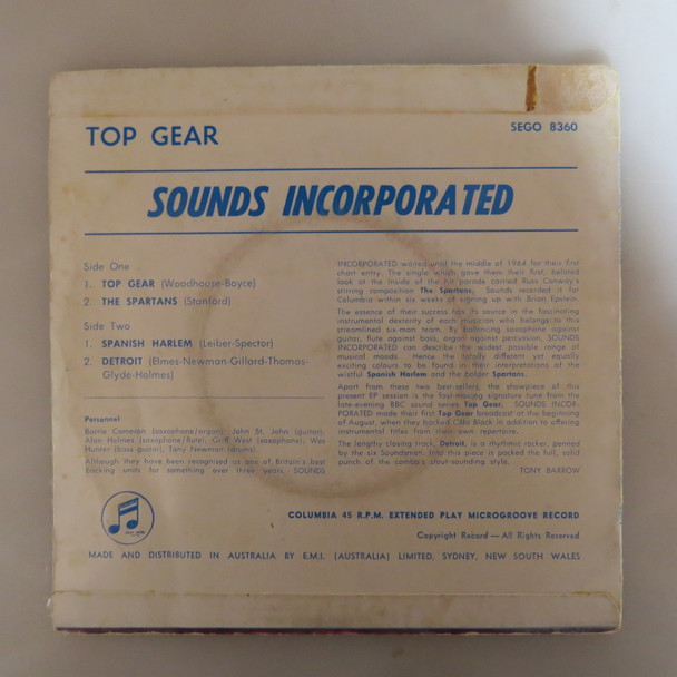 Sounds Incorporated-Top Gear-VINYL 7"-Aussie Press-USED-SHLP_2739