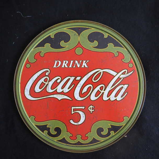 COKE -Coca Cola 5 Cents-30 cm Round-Retro Rustic Metal Tin Sign Man cave