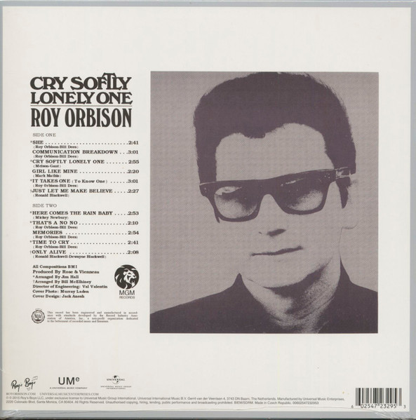 ORBISON, ROY / CRY SOFTLY LONELY ONE--Vinyl LP-Brand New/Still sealed_TTT1023073