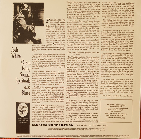 JOSH WHITE-Chain Gang Songs (2022 180g reissue)-Vinyl LP-Brand New/Still sealed_LAS0824186
