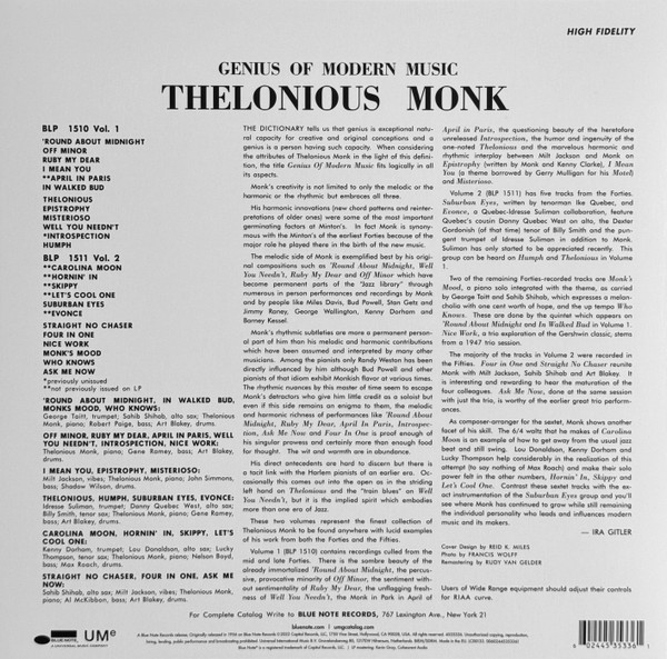 MONK, THELONIOUS / GENIUS OF MODERN MUSIC--Vinyl LP-Brand New/Still sealed_TTT10251036