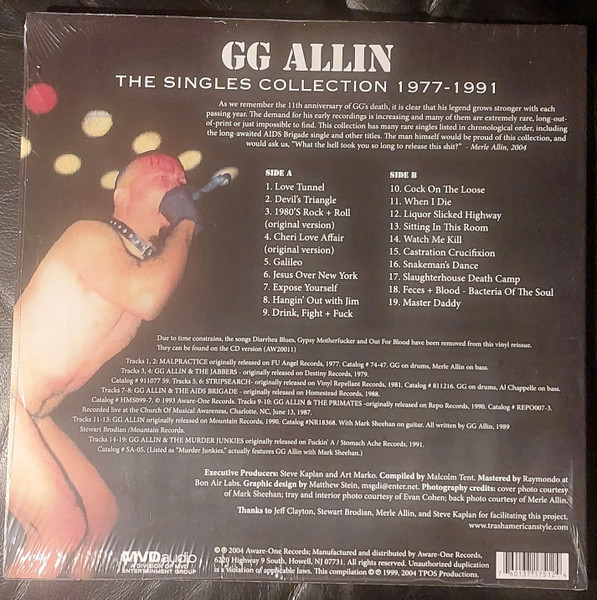 GG ALLIN - Expose Yourself: The Singles Collection 1977-1991--Vinyl LP-Brand New/Still sealed_LAS0226148