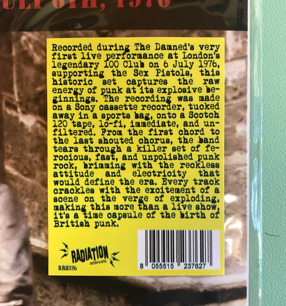 The Damned - Live At The 100 Club July 6th 1976 USED Vinyl - LP, Reissue - Italy 2026 - RRS 226