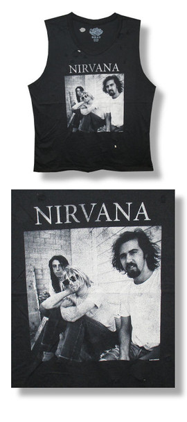 Nirvana Sitting Photo -Junior Muscle Tee With Holes-XL-T Shirt-Brand New