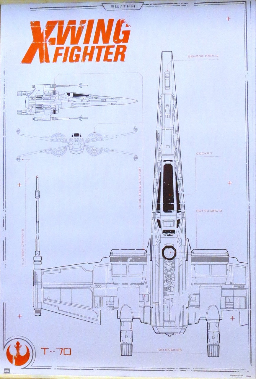 Star Wars The Force Awakens X Wing Fighter Blueprint Poster Laminated Avai Ebay