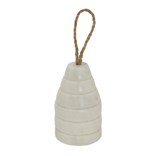Marble Ribbed Doorstop with ribbed texture and jute rope handle on a white background