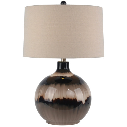 Sepia Shadows Table Lamp, full front view showing the ombré glazed base and linen shade on a white background