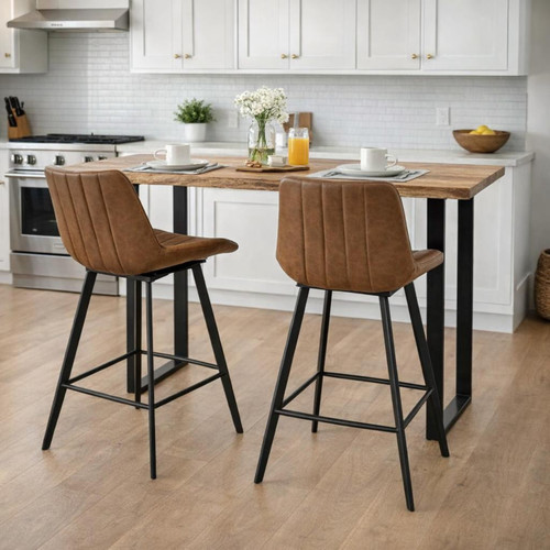 Malmo Tan Swivel Bar Stools styled at a kitchen island