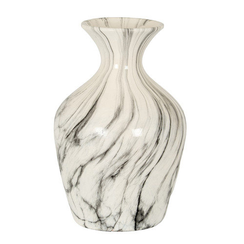 Marble Effect Ellipse Large Vase with a sweeping elliptical silhouette and black-veined marble effect shown on a white background