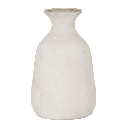 Darcy Ople stone vase with a tall, rounded bottle silhouette and flared neck shown on a white background