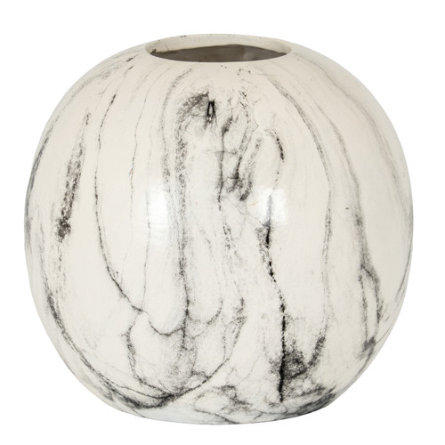 Marble Effect Pudding Vase with a rounded, orb-like silhouette and black-veined marble effect shown on a white background