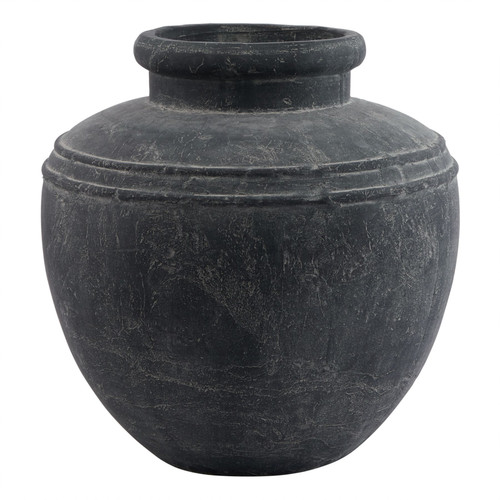 Amalfi Large Grey Water Pot with a rounded body and rolled rim, weathered grey finish, shown on a white background