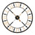 Black and gold skeleton wall clock with open frame design and Roman numerals shown on a white background