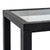 Close-up of the Lennox Black Side Table's glass tabletop and frame corner