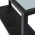 Close-up of the Lennox Black Console Table's glass top and geometric lower shelf detailing