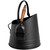 Black steel coal bucket with teak handle shovel and swing handle on white background
