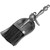 Antique pewter effect hearth shovel and brush with turned handles and black bristles, laid together on white background