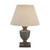 Incia urn wooden table lamp showing the turned wood base and square plinth on a white background