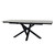 Romanby Stone Extending Dining Table with a white stone-effect top and black angular criss-cross metal base, shown at an angle on a white background with one leaf extended.