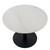 Romanby Stone Round Coffee Table with a white marble-effect top on a black pedestal base, shown on a white background.