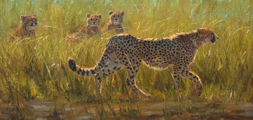 Cheetah with Cubs painting