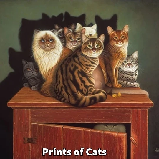 Prints & Paintings of domestic Cats, lions and tigers