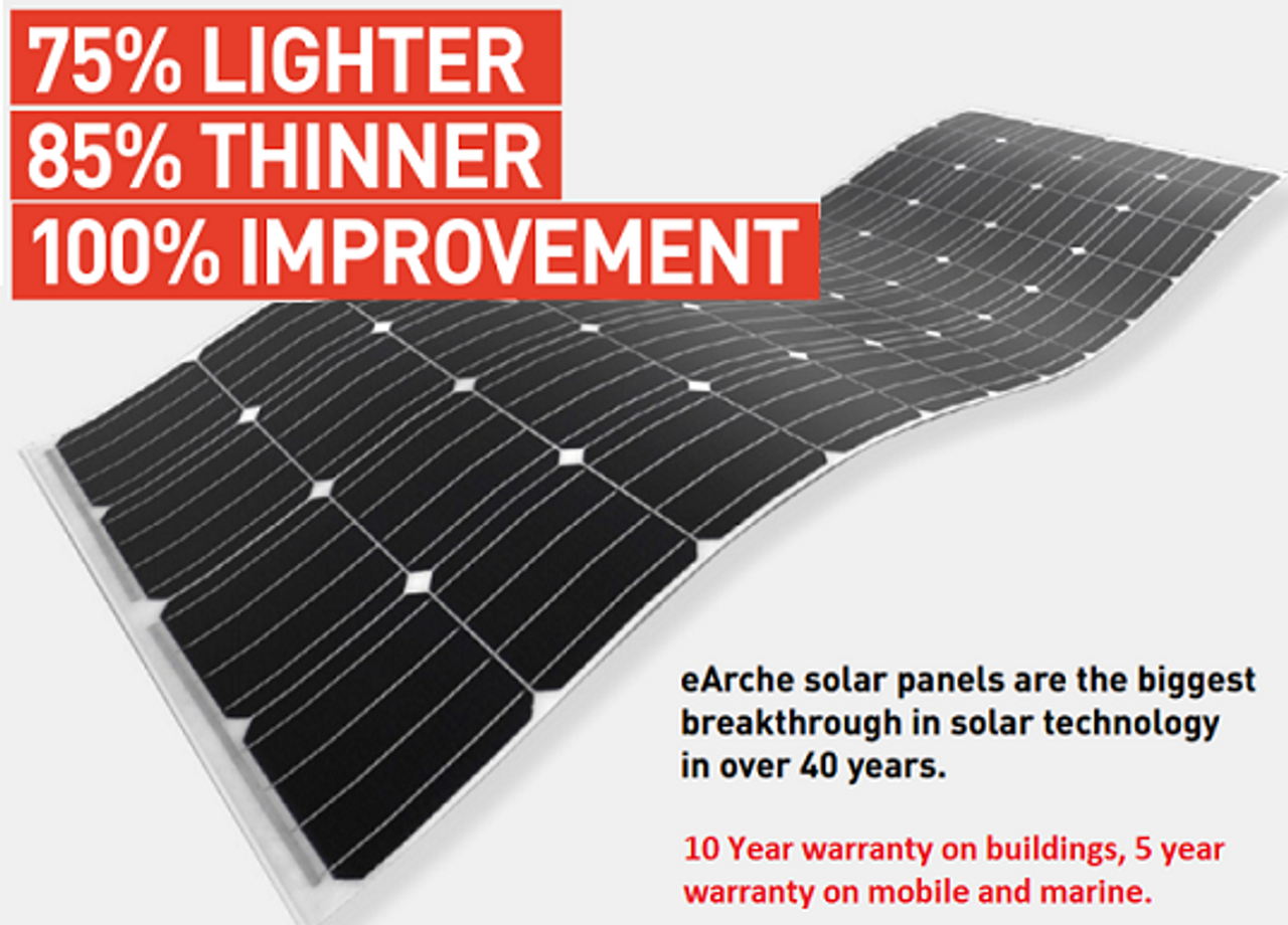 Sunman eArc 215W - Semi-Flexible Solar Panel - Frameless - Junction Box on Top - Half Cut  Cells - Shade Tolerant