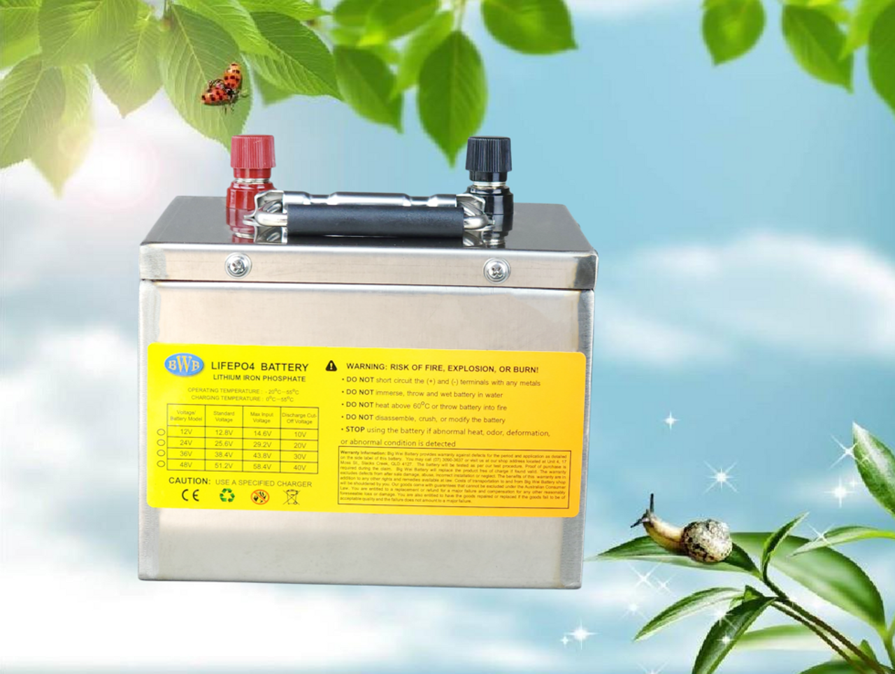 BWB 12.8V 50Ah 640WH Lithium Iron LiFePO4 Deep Cycle Battery Stainless Box - with Bluetooth Monitoring