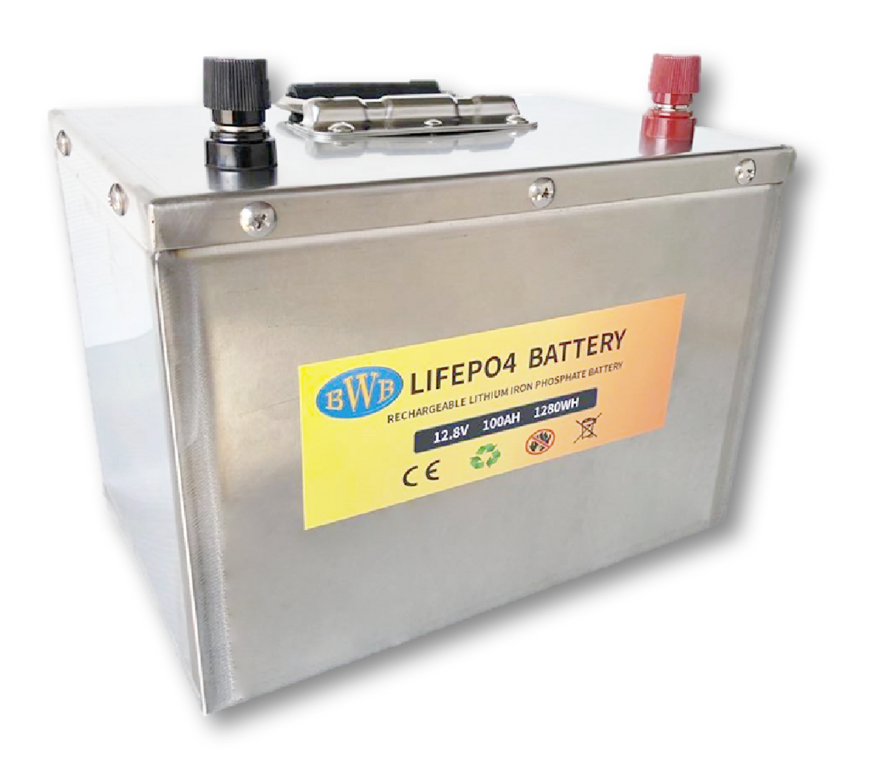 BWB 12.8V 100Ah 1280WH Lithium Iron LiFePO4 Deep Cycle Battery Stainless Box