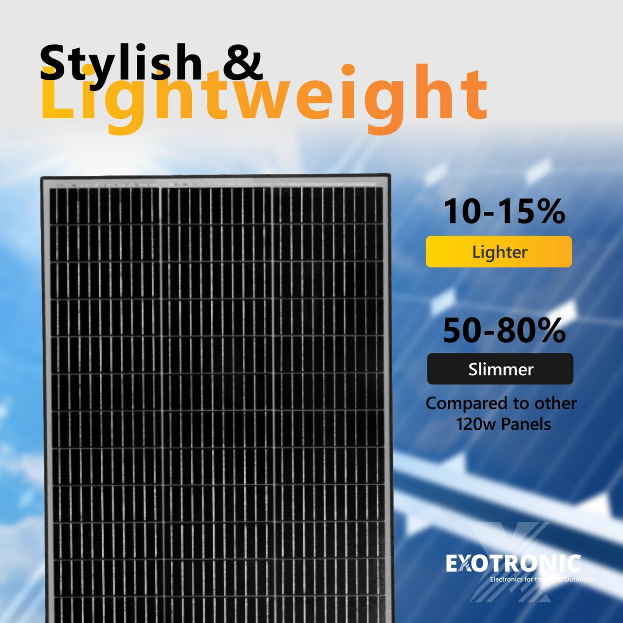 Exotronic 120W Horizon Fixed Solar Panel - G12 Mono-PERC Cells - Black Frame