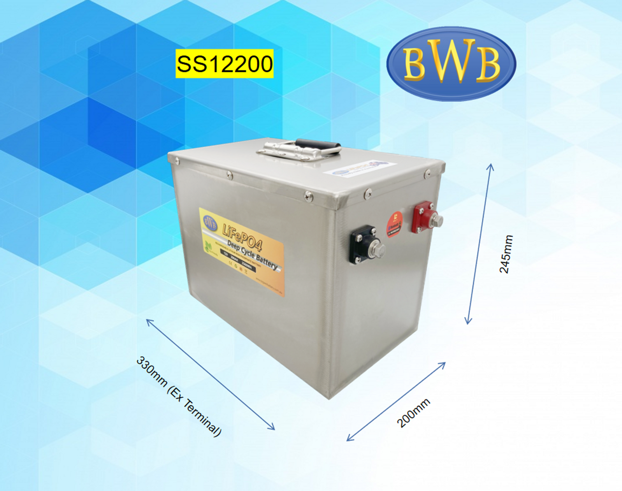 BWB 12.8V 200Ah 2560WH Lithium Iron LiFePO4 Deep Cycle Battery Stainless Box with Bluetooth Monitoring