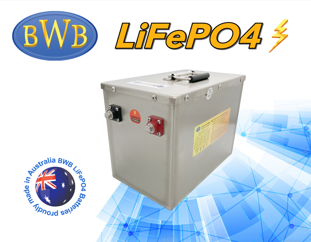 BWB 12.8V 200Ah 2560WH Lithium Iron LiFePO4 Deep Cycle Battery Stainless Box with Bluetooth Monitoring