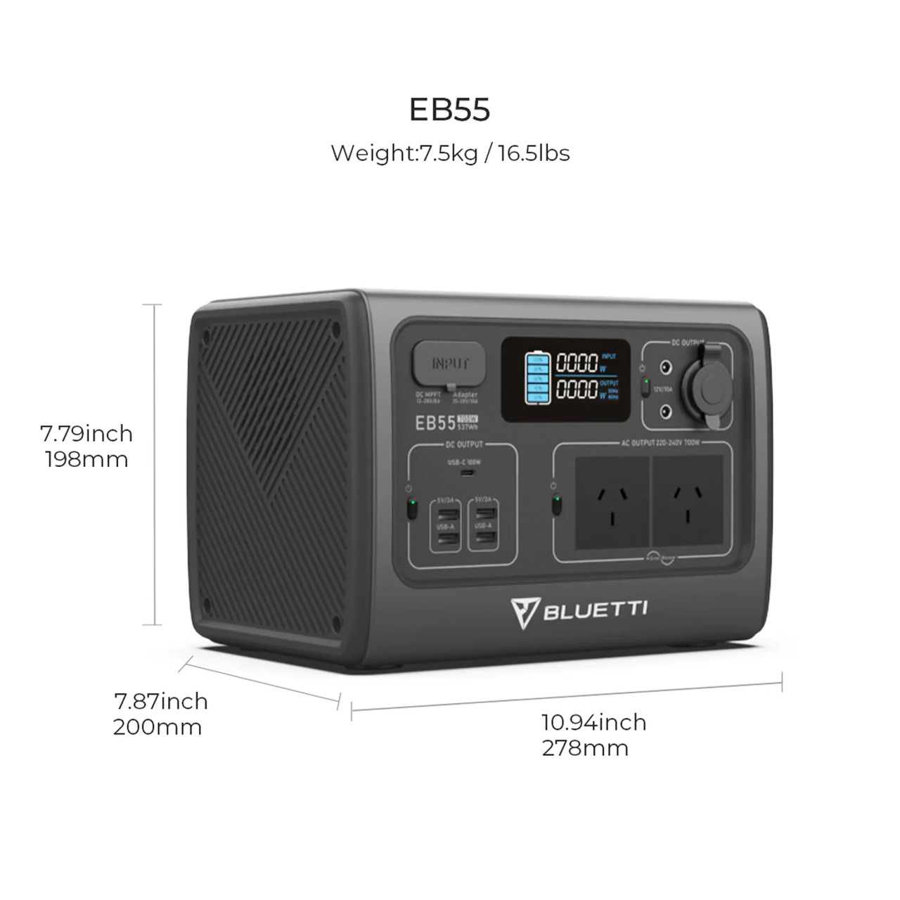 BLUETTI EB55 Portable Power Station | 700W 537Wh LiFePo4