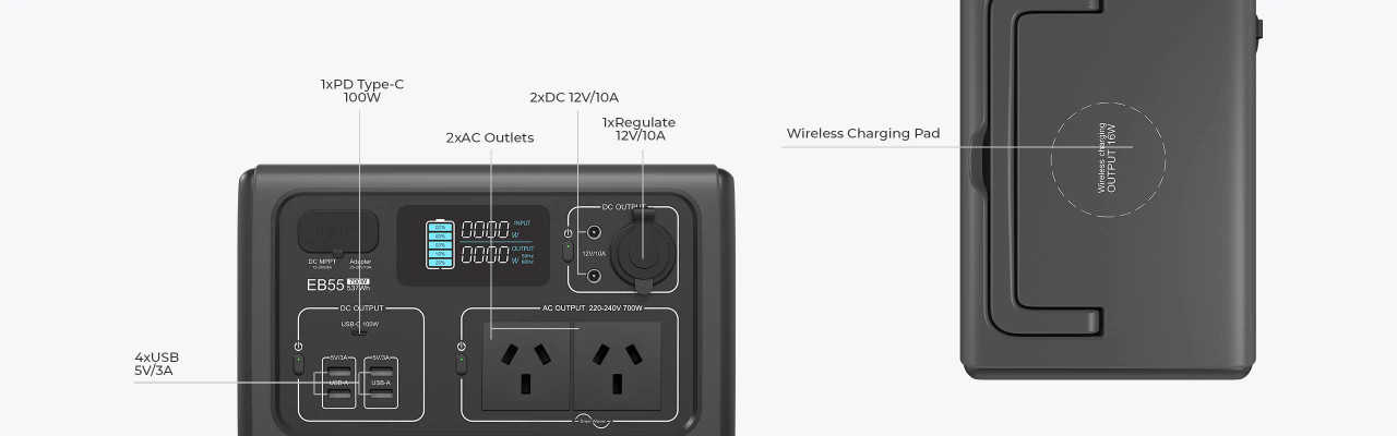 BLUETTI EB55 Portable Power Station | 700W 537Wh LiFePo4