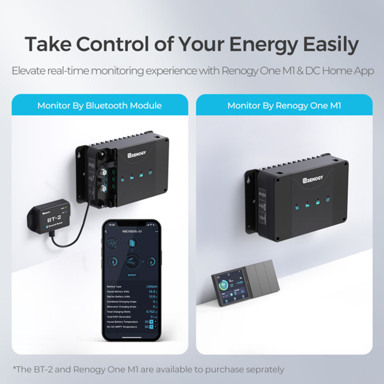 Renogy DCC50S 12V 50A Dual Input DC to DC Battery Charger with MPPT + Monitoring Screen