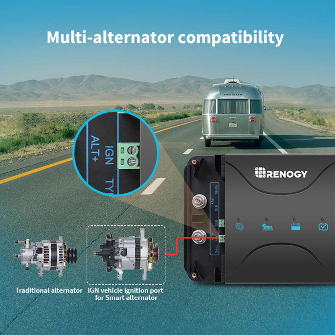 Renogy DCC30S 12V 30A Dual Input DC to DC Battery Charger with MPPT + BT-2 Bluetooth Module