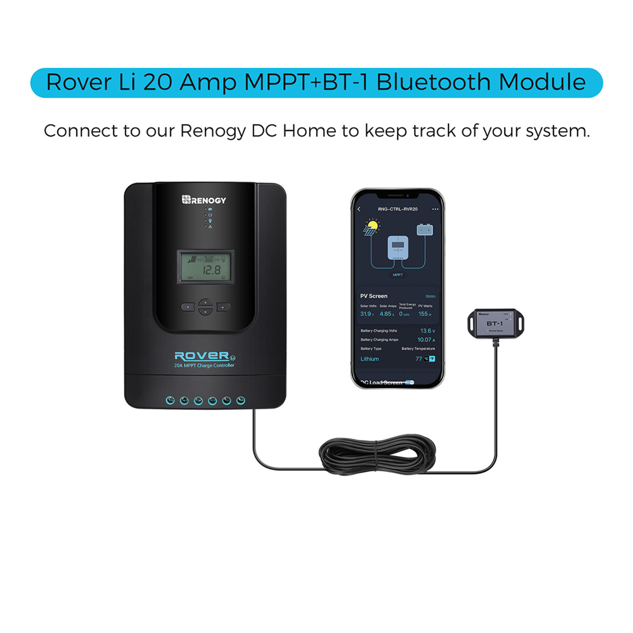 Renogy Rover Li 20A 12/24V MPPT Solar Charge Controller + BT-1 Bluetooth Module