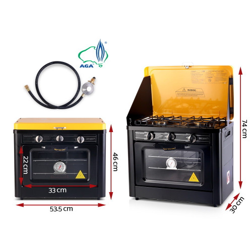Devanti 3 Burner Portable Gas Oven LPG Camp Stove  - Black & Yellow