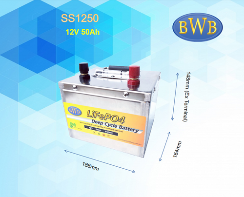 BWB 12.8V 50Ah 640WH Lithium Iron LiFePO4 Deep Cycle Battery Stainless Box 