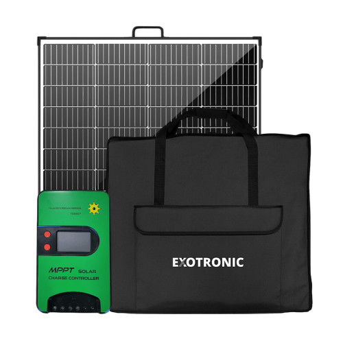 Exotronic 24V 200W Portable Folding Solar Panel + 20A Bluetooth MPPT Solar Controller Exotronic 24V 200W Portable Folding Solar Panel + 20A Bluetooth MPPT Solar Controller