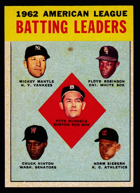 1963 Topps #002 AL Batting Leaders Mantle EX