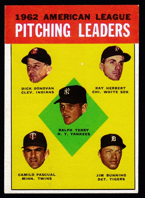 1963 Topps #008 AL Pitching Leaders Bunning EX