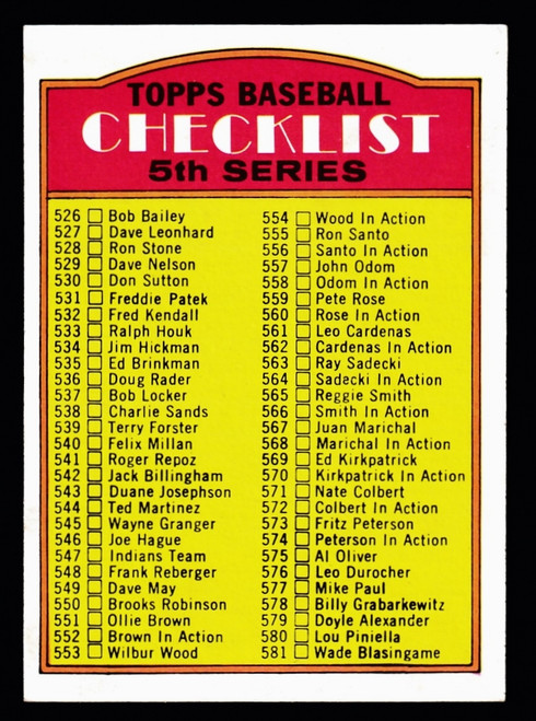 1972 Topps #478 5th Series Unmarked Checklist EX