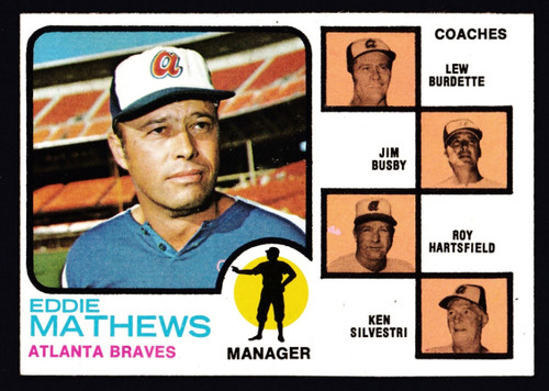 1973 Topps #237 Eddie Mathews Burdette Ear Does Not Show Orange Background EXMT+